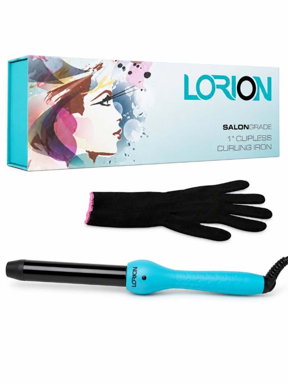 Lorion 1" Clipless Curling Iron with Heat Resistant Glove